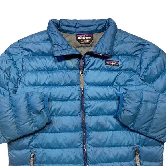 Patagonia Goose Down Sweater Blue Zip Puffer Jacket Kids XL - Picture 3 of 4